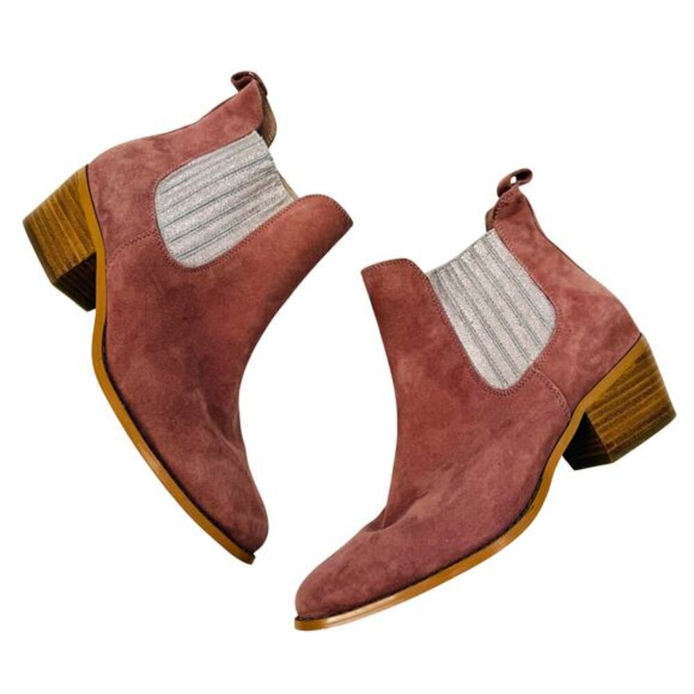 Anthropologie pink suede chelsea booties
